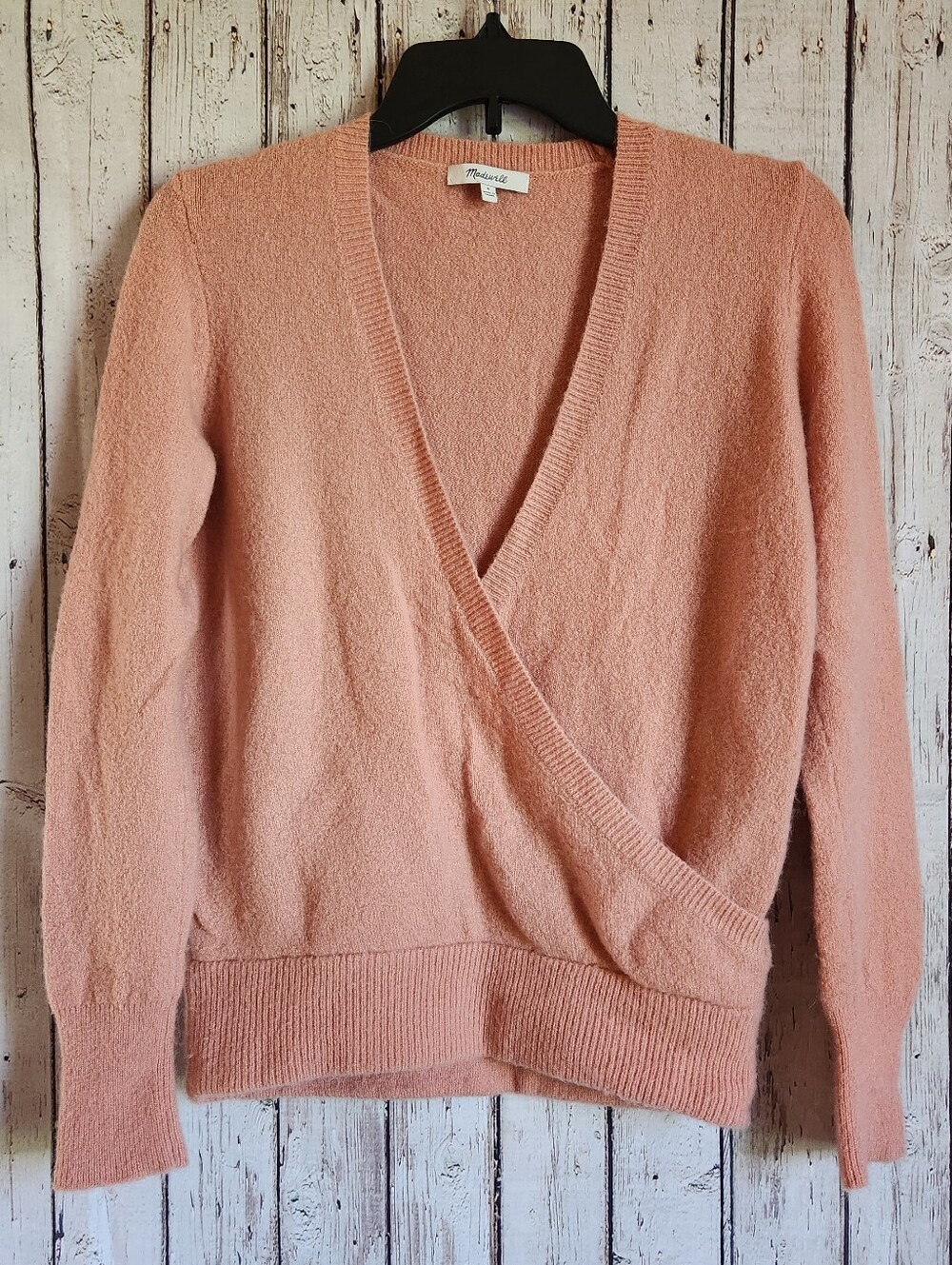 Madewell Merino Wool Alpaca Blend Faux Wrap Sweater Pink Peach Small